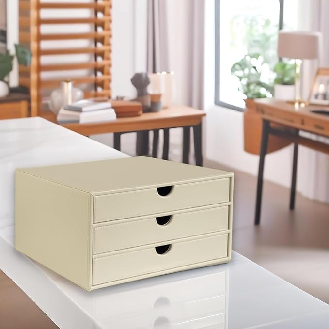 UnionBasic Document Organizer, 3-Drawer File Cabinet Document Storage Box, Office Desktop Filing Organizer, Seashell | Document Storage Box, Office Desktop Filing Organizer - Image 5