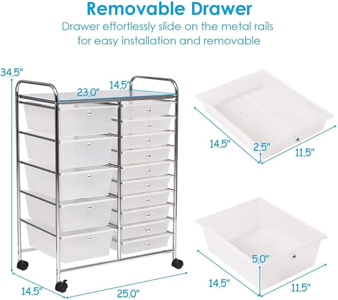 Moccha 15-Drawer Rolling Storage Cart - Under Desk Storage Drawers with wheels for Craft Art Supply Paper Salon, Scrapbook Paper Tools, Mobile Utility Cart for Classroom (15 Drawers, Clear) - Image 3