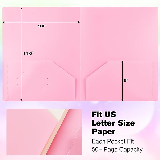 24-Pack Plastic Folders with Pockets,2-Pocket Poly Folders Holds US Letter Size Paper for School/Office/Home, Pastel Color, Assorted - Image 5