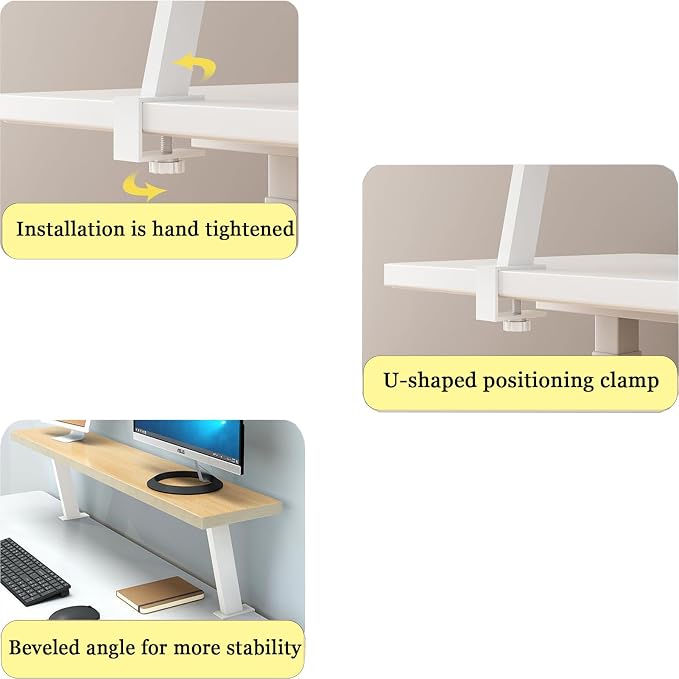 39.4x7.8 in Clamp on Desk Shelf, Adjustable Floating Desks Shelf Space Saving Desktop Extender Storage Organizer for Office, Dorm, Home Desk Organization, White - Image 4