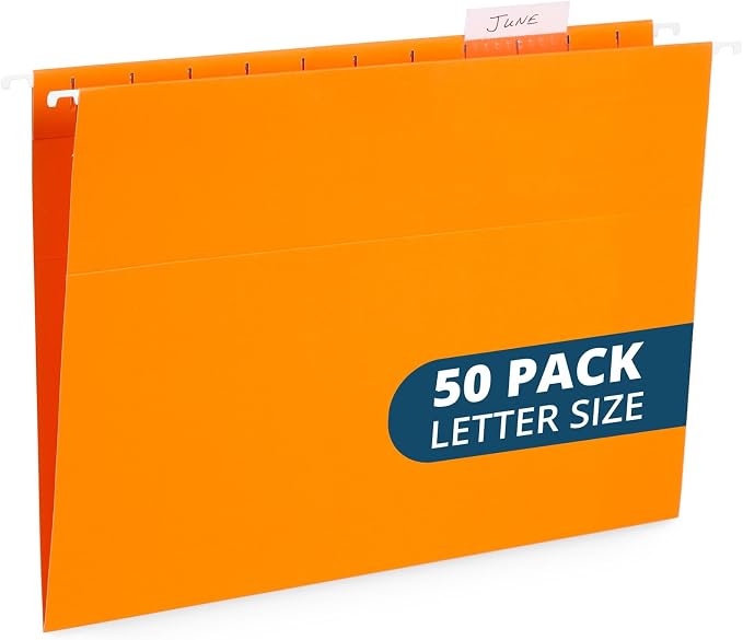 Blue Summit Hanging File Folders, Letter Size, Orange, Great for Organizing and Easy File Storage, 50 Per Box | Reinforced letter size, 1/5 cut tabs, plastic tabs and inserts included, for filing cabinet, home, and office by BlueSummitSupplies