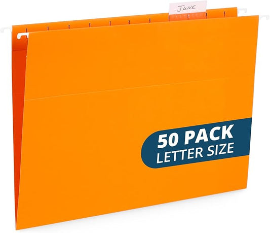 Blue Summit Hanging File Folders, Letter Size, Orange, Great for Organizing and Easy File Storage, 50 Per Box | Reinforced letter size, 1/5 cut tabs, plastic tabs and inserts included, for filing cabinet, home, and office by BlueSummitSupplies
