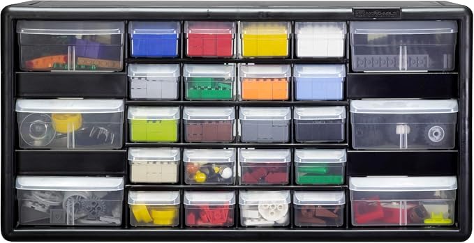 Akro-Mils 26-Drawer Plastic Storage Cabinet, 20"W x 6"D x 10"H, Black | Plastic Cabinet w/ Drawers for Garage Organization, Beads, Building Bricks Storage, Teacher Toolbox, Makeup Organizer, 10726 - Image 11
