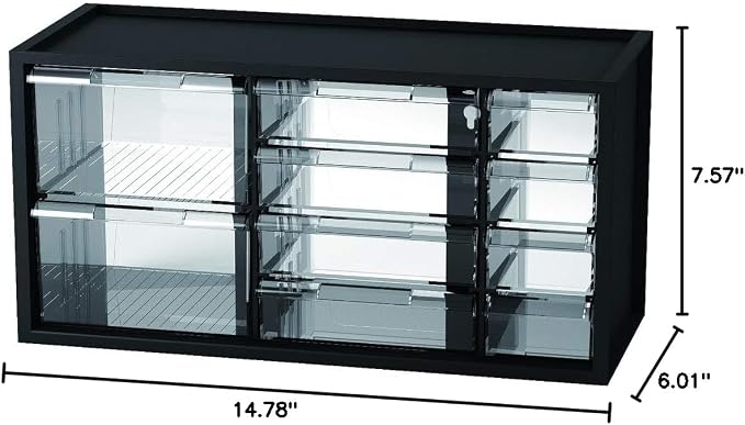 Plastic Desk Drawer Organizer w/10 Drawers, Clear Small Parts Storage w/Drawers, Arts, Craft, Medicine Vitamin, Teacher Toolbox, Stationary, Accessories, Dust-proof, Black A9-5244-BK - Image 3