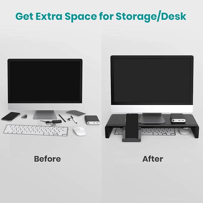 Klearlook Computer Monitor Stand for Desk, Adjustable Foldable Monitor Riser with Storage Drawer & Tablet Phone Holder for Office, Home, Laptop, Desktop (Black 2 Pack) - Image 7