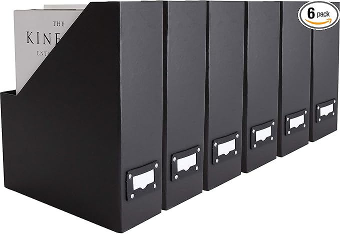 BLU MONACO Foldable Black Magazine File Holder | Set of 6 Cardboard Desk Organizer Boxes | Vertical Magazine File Holder | Standing File Holder | Office Classroom or Home by Blu_Monaco