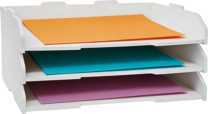 18.31" W × 12.68" D × 8.66" H Large Capacity Desktop File Organizer, Sturdy Stackable Wood Paper Sorter, Premium Letter Document Mail Storage Holder – Black & White（3 Tier-Horizontal） by Unknown