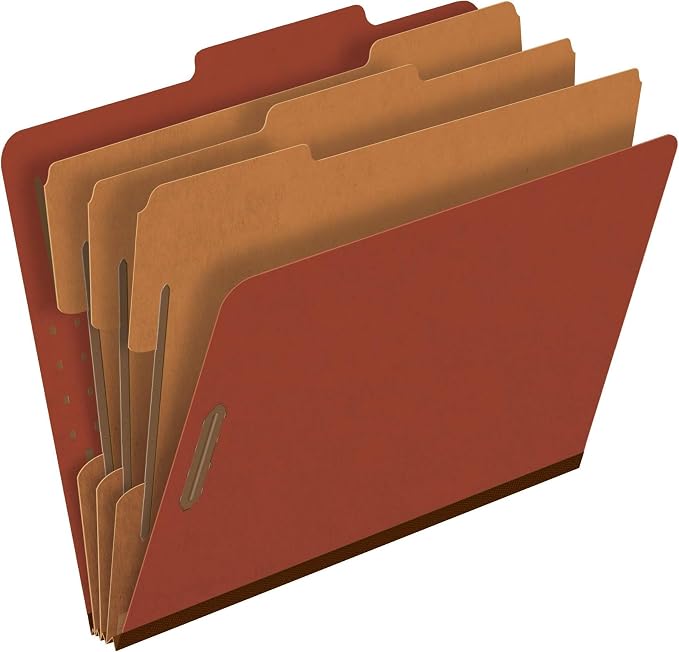 Pendaflex Pressboard Classification File Folders, 3 Dividers, 2" Embedded Fasteners, 2/5 Tab Cut, Letter Size, Red, Box of 10 (1357R) (Pack of 5) by TOPSProducts