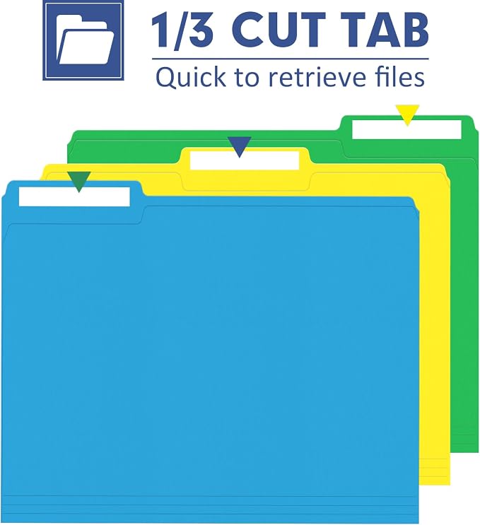 File Folder, PANDRI 220 Pack Colored File Folder, 1/3 Cut Tabs, Letter Size, Assorted 6 Colors Filing Folder for Office School Business - Image 3