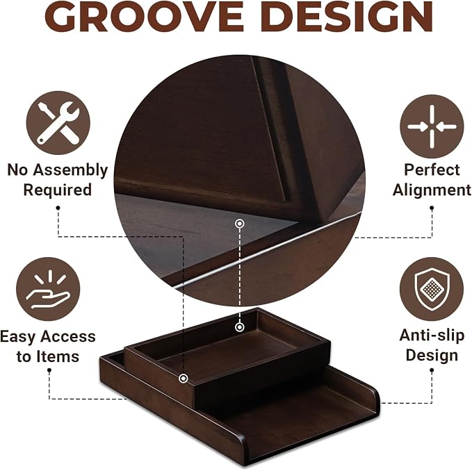 Wood 2-Tier Letter Tray, Stackable Detachable Paper Tray Desk Organizer | Detachable A4 File Holder, No-Assembly Desk Mail Sorter, Walnut Color Wood, Home Office Storage, Letter Paper Tray - Image 8