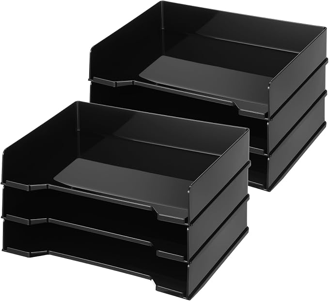 DoubleFill 6 Pcs Stackable Letter Tray Rectangular Plastic Desk Organizer 13 x 9.5 x 2.6 in Paper Holder File Tray Accessories Rack for Desktop Office Desk Drawers (Black) by DoubleFill