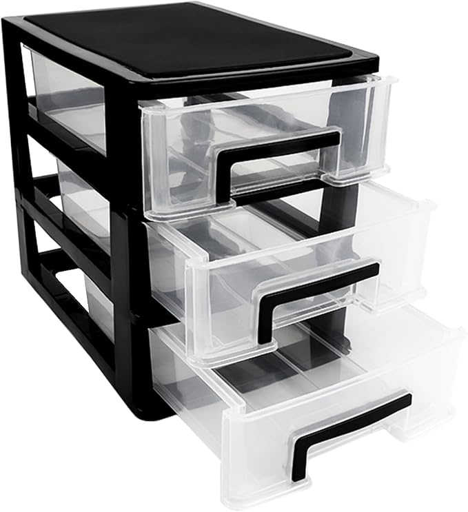 3 Tier Plastic Drawer Organizer Storage Box for Desk, Cosmetics, Jewelry, Office Supplies, Home Organization (8.46" x 5.9" x 7.48") by LNQ+LUNIQI