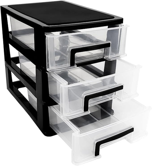 3 Tier Plastic Drawer Organizer Storage Box for Desk, Cosmetics, Jewelry, Office Supplies, Home Organization (8.46" x 5.9" x 7.48") by LNQ+LUNIQI