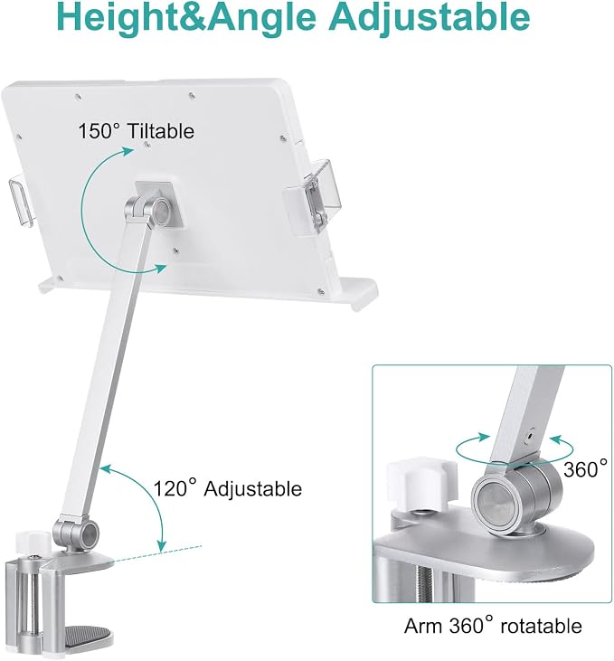 PATIKIL Book Stand for Reading, Metal Reading Rest Book Holder with Page Clips, Height Angle Adjustable, 360° Rotating Arm Suitable for Sheet Music, Laptop - Image 3