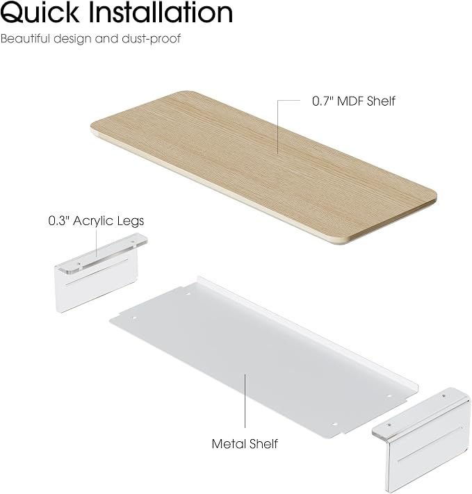 Fenge 23.6" Monitor Stand with Clear Acrylic Legs, Oak | Clear Acrylic, Storage Compartment, 2-tier Home Office Monitor Riser, Wide Large Desktop Shelf Fit Monitor/Laptop/Printer - Image 5