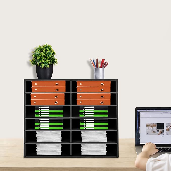 12 Compartment Adjustable Desktop Literature Organizer Mail Sorter | Thickened PVC Construction, 110Lbs Load Capacity, Removable Dividers, Easy Assembly, Heavy-Duty Top Panel for Office School - Image 2