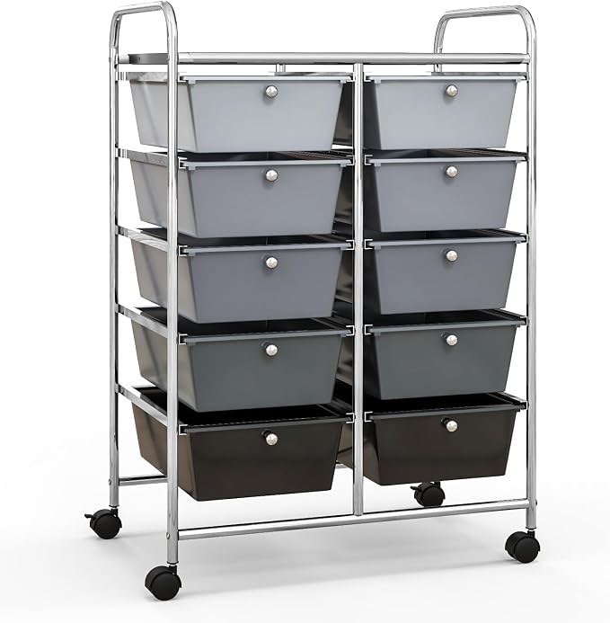 Giantex 10 Drawers Rolling Cart, Classroom Organizers, Storage Cart with Wheels, for Teacher Office Home School Supplies Tool Craft Art Paper, Black Gradient - Image 9