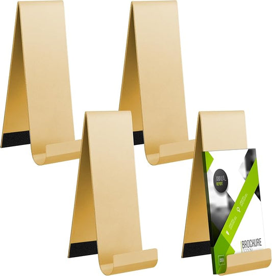 Yaocom 4 Pcs Metal Fancy Brochure Holder Display Flyer Brochure Holder Stand Table Vertical Countertop Literature Organizer for Booklets Pamphlet Magazine Menu Journals(Gold) by Yaocom