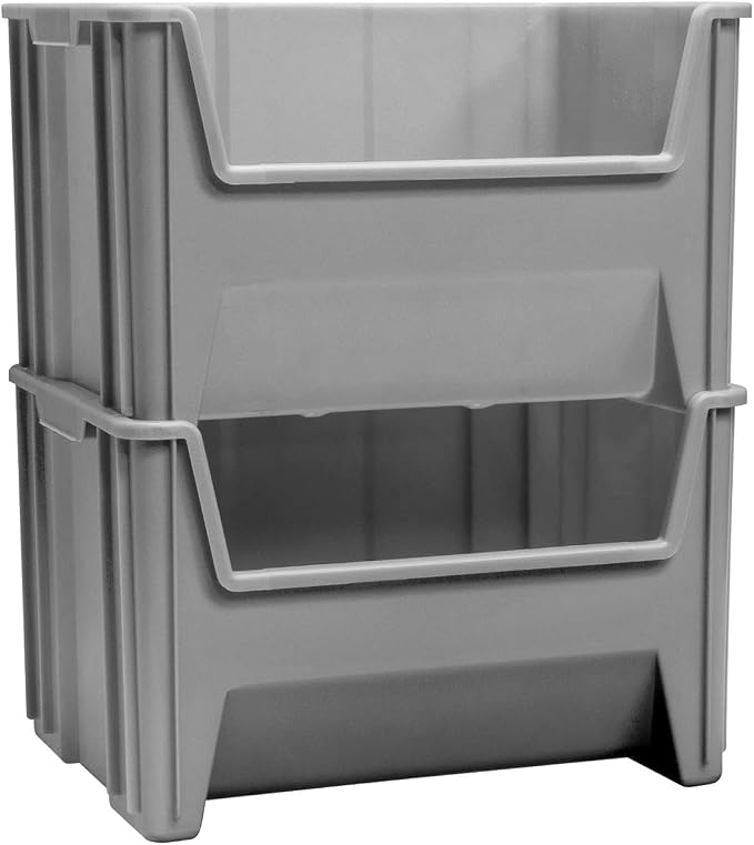 Akro-Mils 13017 Stak-N-Store Stackable Storage Bins, Heavy Duty Garage Storage Containers, Open Front Plastic Organizer for Tools, Shelves, Closet Organizer, 15" x 20" x 12-1/2", Grey, 3-Pack - Image 6