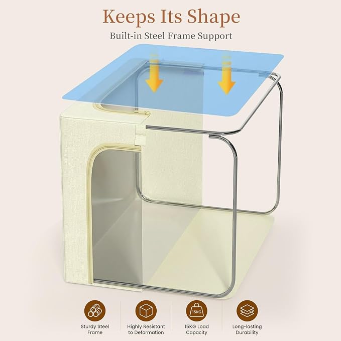 GoMaihe Blanket Storage Bins with Metal Frame for Closet, 55L 6-Pack Beige | Winter Coat Clothing Comforters Bedding, Closet Top Shelf Organizer, Collapse-Proof Stackable, Clear Window Dual Access - Image 2