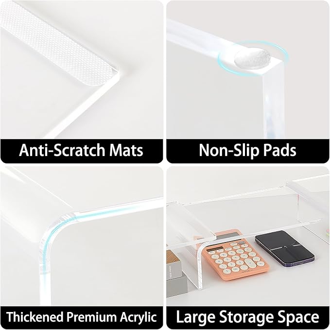 LEKETREE Acrylic Monitor Stand , Clear Monitor Stand for Desk, Computer Accessories for Home Office, Desk Organizer Shelf for Laptop, PC, Multi Media and more - Image 6