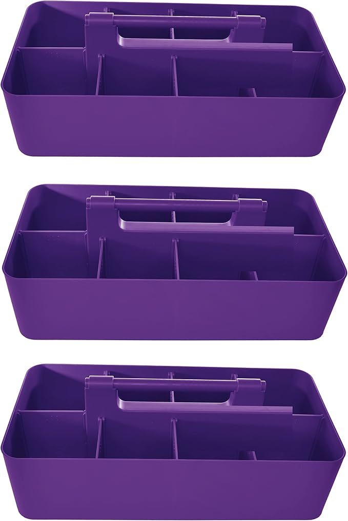-Large Portable Caddy, DIY Dividers, 8 Compartments, School Office Supplies Home Business Organizer,Portable Basket with Handle Made in USA (3 PACK, Royal Purple) - Image 9