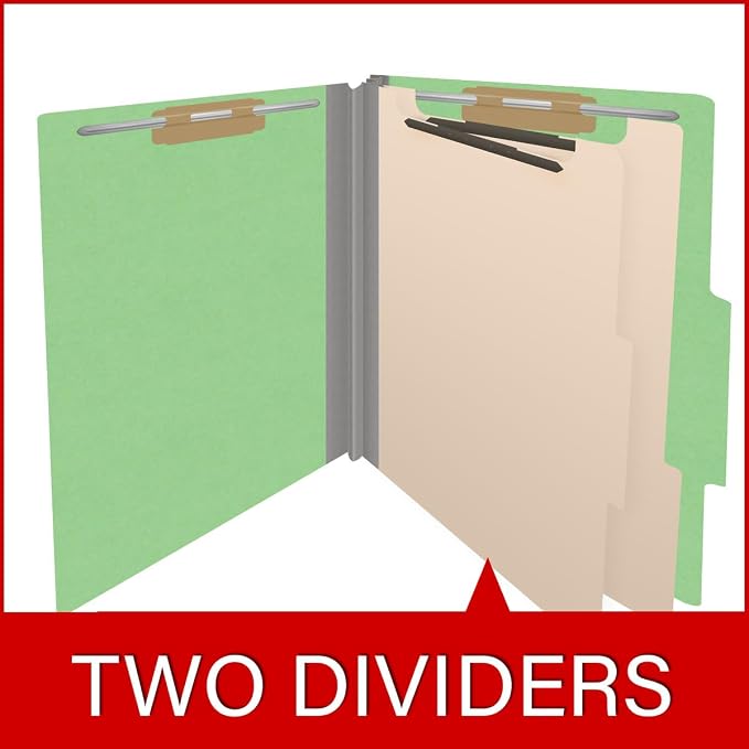 Heavy Duty End Tab Color Folders, 2/5 Cut ROC Top Tab, Letter Size, 2 Divider, Green (Box of 10) - Image 8
