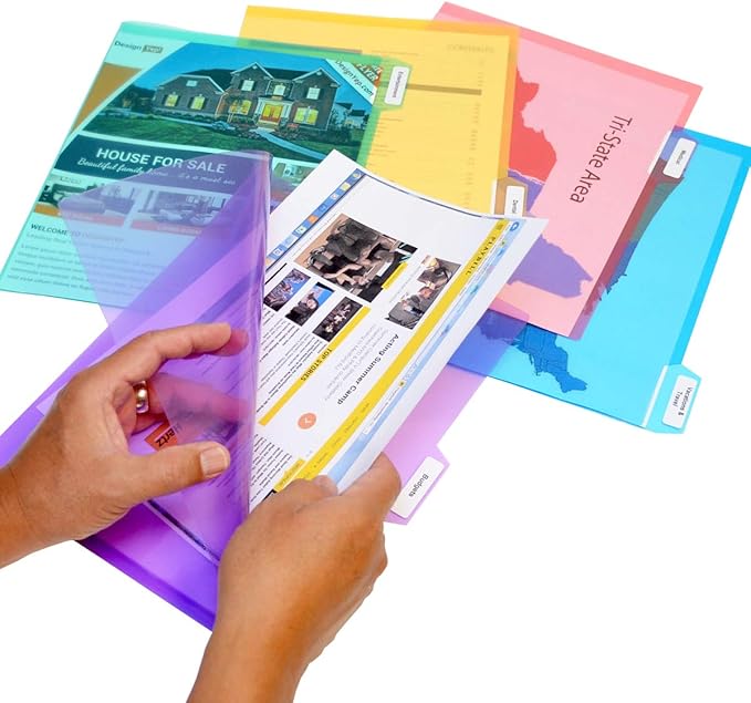 Ultimate Office Poly Color File Folders Letter Size, 5th-Cut Tabs Set of 25 | PocketFiles Heavy Duty Transparent Files, Sealed on 2 Sides to Secure and Protect Documents and are Tabbed for Easy Indexing by UltimateOffice