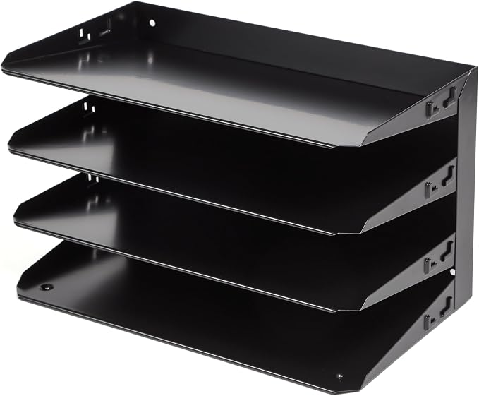 Huron Desktop Horizontal 4-Slot Legal File Binder Organizer Storage Letter Tray, Black Commercial Grade Steel - Image 4
