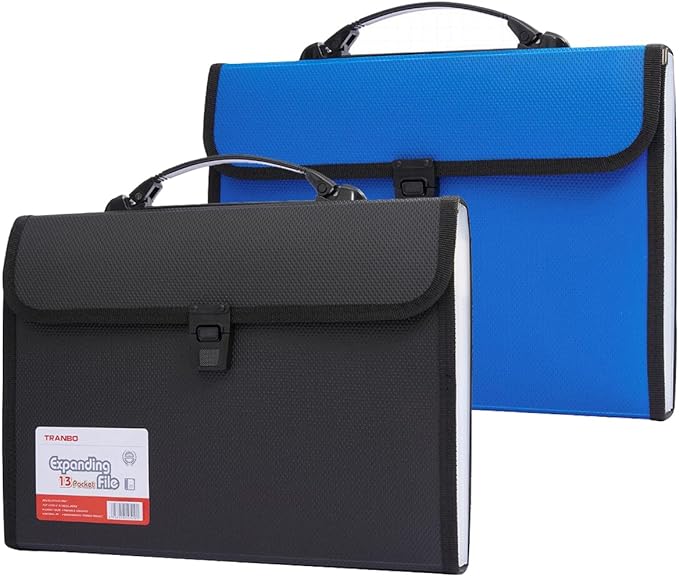 2 Pack Extra Large Legal Size/Foolscap 12 Pockets Accordion File Organizer with Handle, TRANBO Portable Expanding File Folder, Expandable Plastic Document Organizer for Travel School Office by TRANBOTrustBest