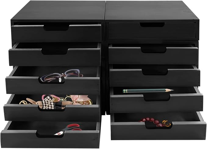 4-Piece Wood Drawer Cabinet Set, Desktop Storage Organizers, 10-Drawer Tabletop Storage Organizer, Desktop Wood Stackable Drawer Cabinet for Home Office Dormitory(Black) - Image 4
