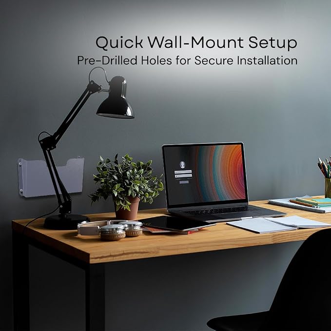 Single Pocket Wall File Organizer, Metal Letter Size Office Wall Organizer | Wide 12x3x7.5in Open Access, Space-saving Slim Profile with Pre-drilled Mounting Holes, Matte Gray-blue Textured Finish - Image 5