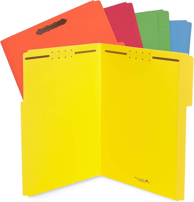 Blue Summit Supplies 50 Fastener File Folders, Legal, Heavy Duty, Assorted | Heavy-duty 14pt, reinforced 1/3 top tab, legal size, embedded fasteners, for legal, medical, and office records by BlueSummitSupplies