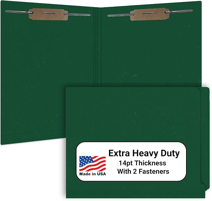 Dark Green File Folders, Doctor Stuff, Letter Size Reinforced End Tab Folder with 2" Bonded Fastener on Inside Front and Back, 14 pt Stock, Carton of 250 by DoctorStuff