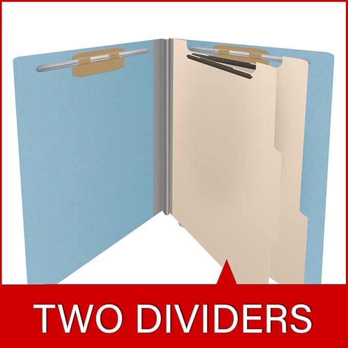 25 Pt. Pressboard Classification Folders, Full Cut End Tab, Letter Size, 2 Dividers, Light Blue (Box of 10) - Image 8
