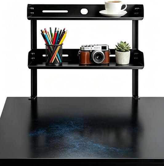 Yuxh Desk Clamp Shelf 15 Inch, Black | Space-saving, clip on or under shelf for panel tabletop, office, study room & gaming setup, easy drill-free assembly by Yuxh