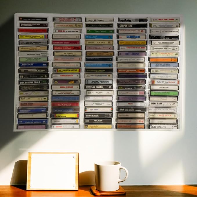 Kingdom Clear Acrylic Wall Mount Cassette Tape Rack/Stamp Pad Rack for Easy Sorting and Organizing of Cassette Tapes, Stamp Pads, Playing Cards, Card Decks and More,100 Slots - Image 8