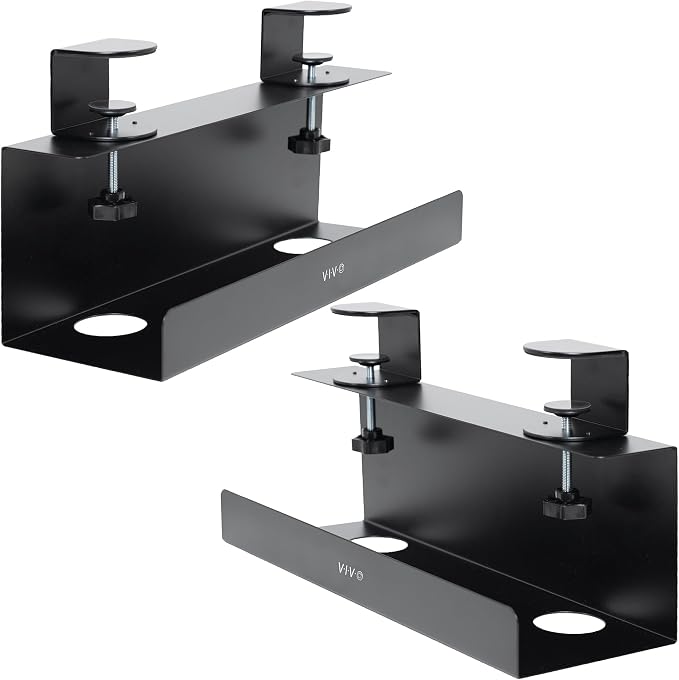 VIVO No Drill Clamp-on 17 inch Power Strip Cable Management Trays, Under Standing Desk Steel Cord Organizer, Black, 2 Pack, DESK-CM6L-2B by Unknown
