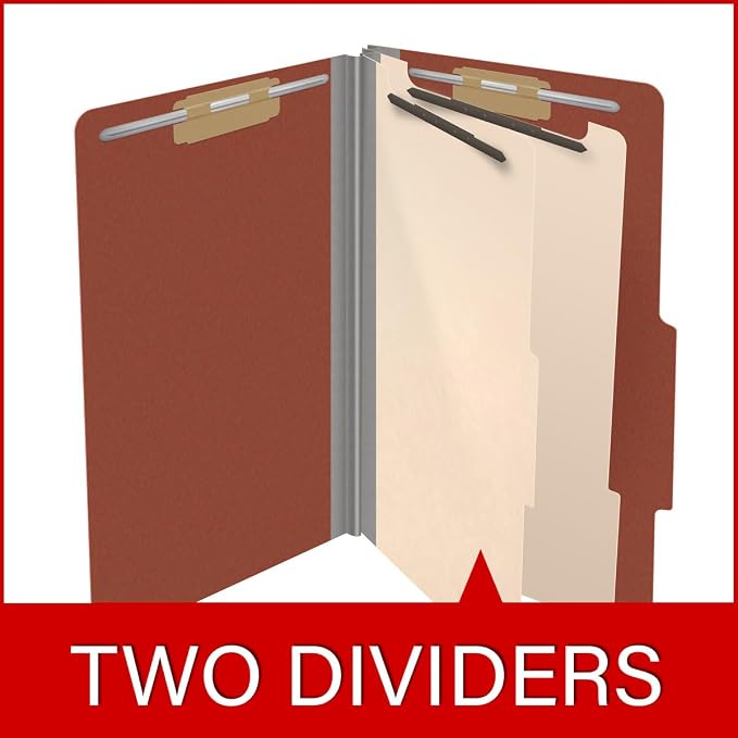 25 Pt. Pressboard Classification Folders, 2/5 Cut ROC Top Tab, Legal Size, 2 Dividers, Brick Red (Box of 10) - Image 8