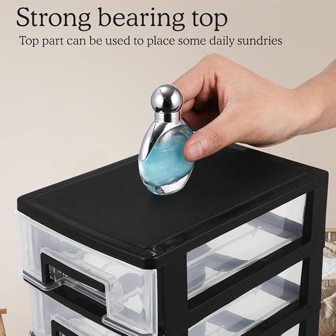 Angoily 5-Tier Plastic Drawer Storage Cabinet Portable Desktop Organizer for Office Study Cosmetics Sundries Holder 12.40X8.66X5.98In - Image 6
