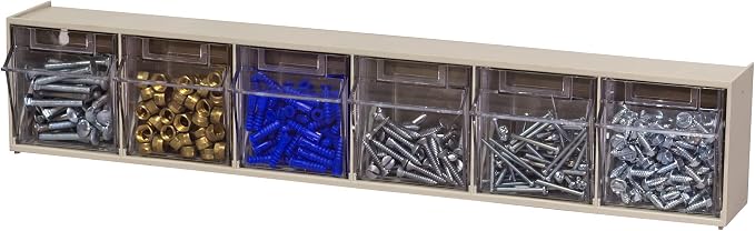 Akro-Mils TiltView Plastic Storage Cabinet with 6 Tilt Out Bins, Horizontal Organizer, Teacher Toolbox, and Office Supply Organizer, 23-5/8" W x 3-1/2" H x 3-3/4" D, Stone - Image 8
