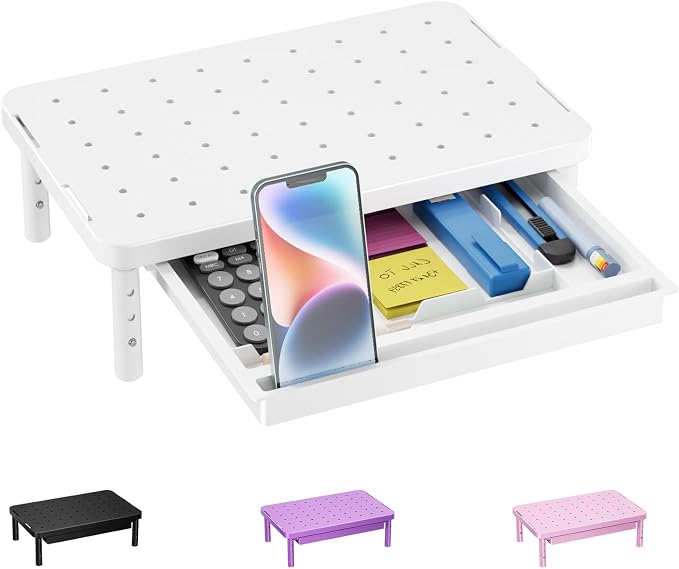 WALI Computer Monitor Stand with Storage, Monitor Riser 3 Height Adjustable | Laptop Riser with Airflow Vents, Desk Organizer for Computer, Printer, Notebook (PTT002-W), 1 Pack, White by WALI