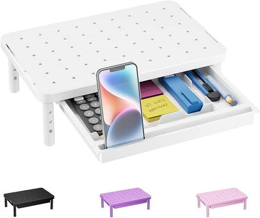 WALI Computer Monitor Stand with Storage, Monitor Riser 3 Height Adjustable | Laptop Riser with Airflow Vents, Desk Organizer for Computer, Printer, Notebook (PTT002-W), 1 Pack, White by WALI