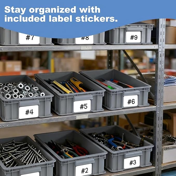 3-Pack Heavy Duty Part Bins, Stackable Tool Storage Bin for Hardware | Straight Wall Container for Screws, Nuts & Bolts, Industrial Organizer Bin for Wearhouse & Factory (13.5"L*10.3"W*5.1"H) - Image 4
