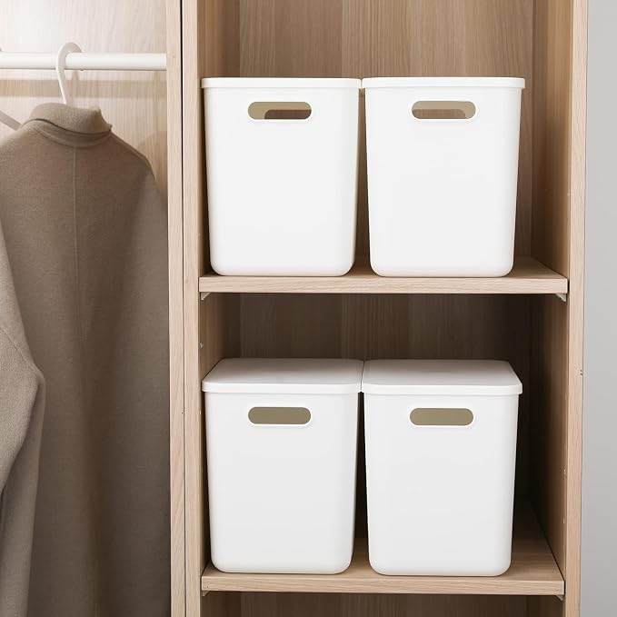Ytteve 6 Pack White Plastic Storage Bins with Handles, Durable Organizer - 4 L (11.8"x8"x9.8") & 2 M (11.8"x8"x4.7"), Multi-size Storage Containers for Home, Closet, Shelves, Drawers, Office - Image 4