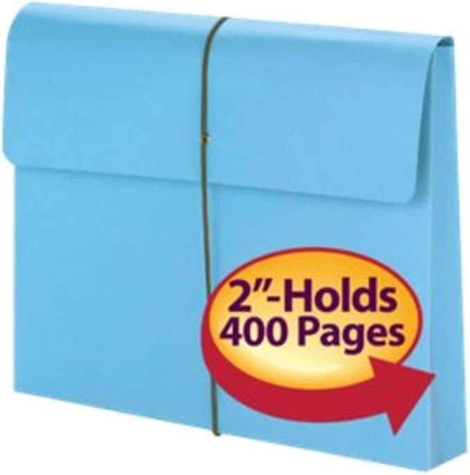 Smead Colored Expanding File Wallet with Flap and Cord Closure, 2" Expansion, Letter Size, Blue, 10 per Box (77203) - Image 5