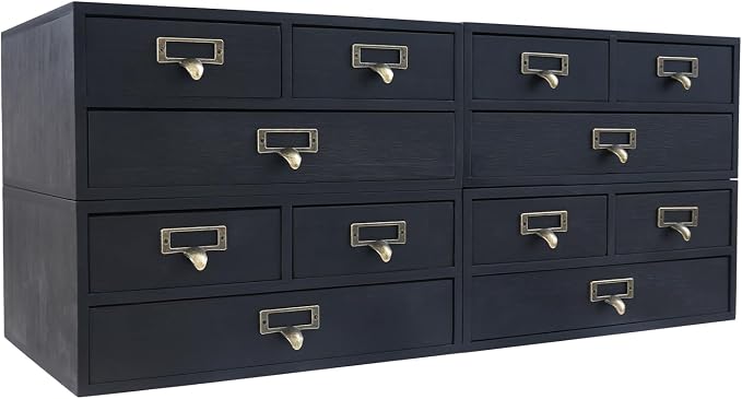 4-Piece Desktop Organizer Set with 3 Drawers, Wood & Metal Drawer Storage, Wooden Desktop Organizer for Store Cosmetics, Jewelry, Letters, Papers, Tea Bags, Sugar Packets (Black) - Image 8