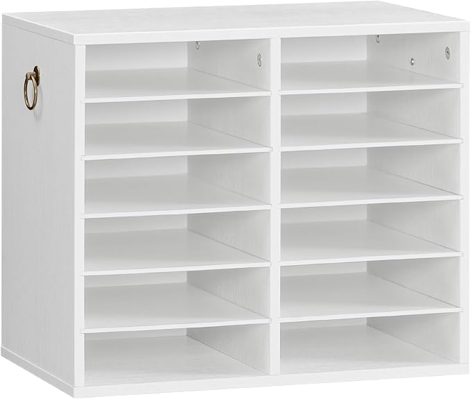HOOBRO Literature Organizers, 12 Compartments Office Mailbox with Adjustable Shelves, Wood Countertop Literature Sorter for Office, Home, Classroom, Mailrooms Organization White WT12WF01 by HOOBRO