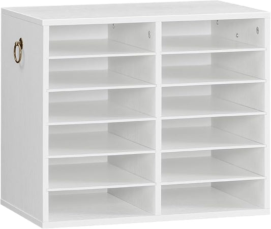 HOOBRO Literature Organizers, 12 Compartments Office Mailbox with Adjustable Shelves, Wood Countertop Literature Sorter for Office, Home, Classroom, Mailrooms Organization White WT12WF01 by HOOBRO