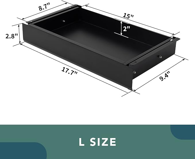 FLEXISPOT Under Desk Drawer, Steel Drawer for Desk Slide-Out, Under Table Mounted Drawer, Standing Workstation Storage Attachment for Office Home - 17.7” Width, Black - Image 2